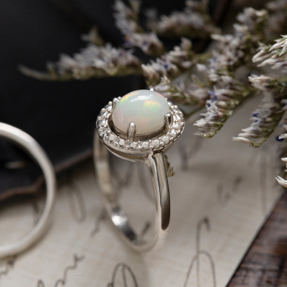 Ethiopian Opal & Lab Grown Diamond Ring in Sterling Silver