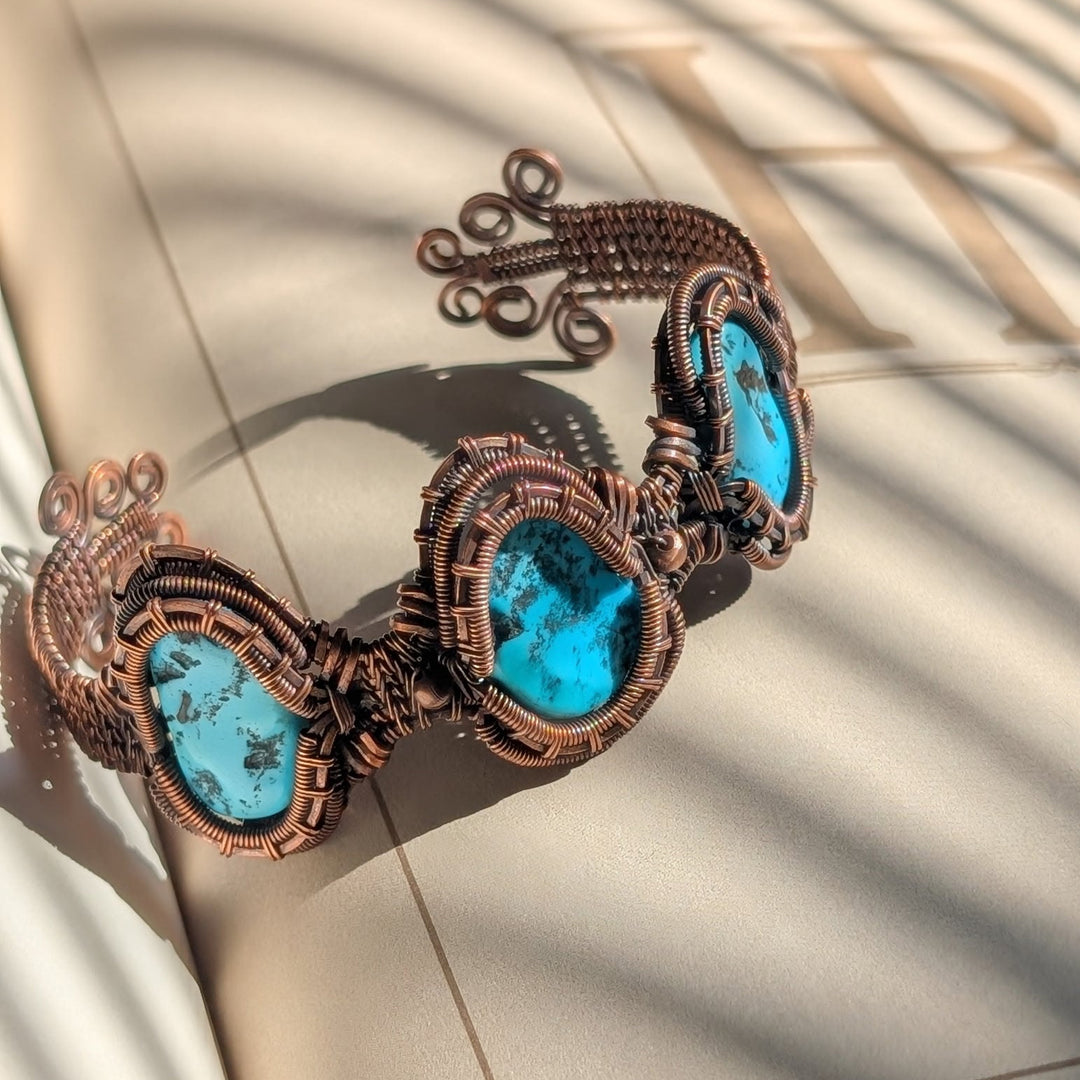 Turquoise & Copper Wire Wrapped Bracelet