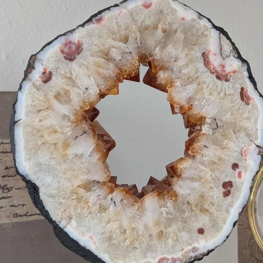 Citrine Geode Slice on Black Metal Stand