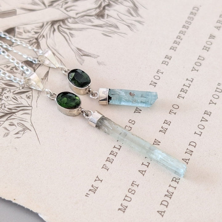 Peridot & Raw Aquamarine Necklace in Sterling Silver
