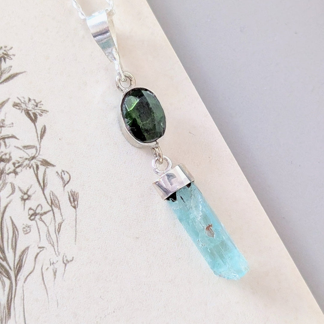 Peridot & Raw Aquamarine Necklace in Sterling Silver