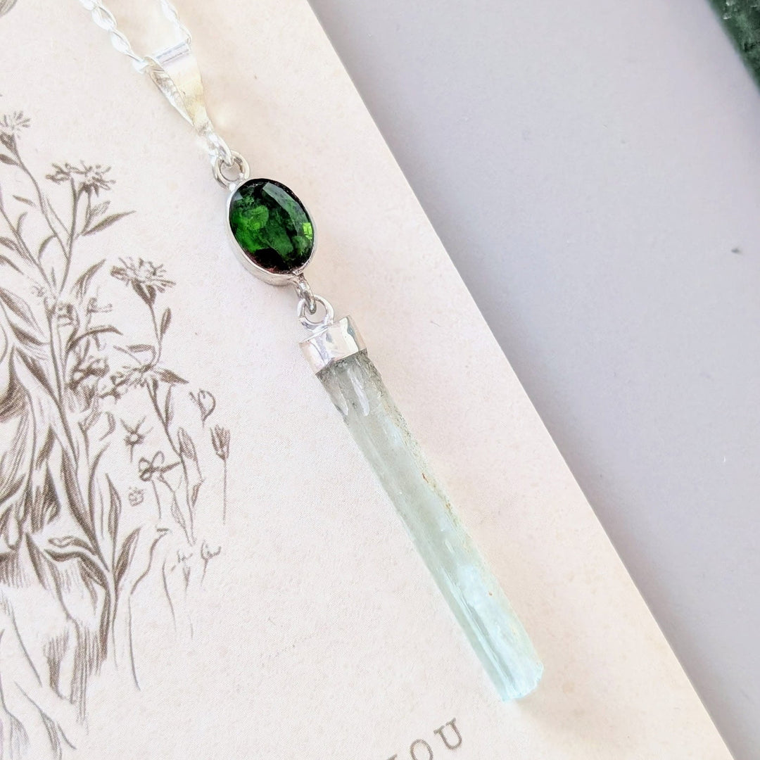 Peridot & Raw Aquamarine Necklace in Sterling Silver