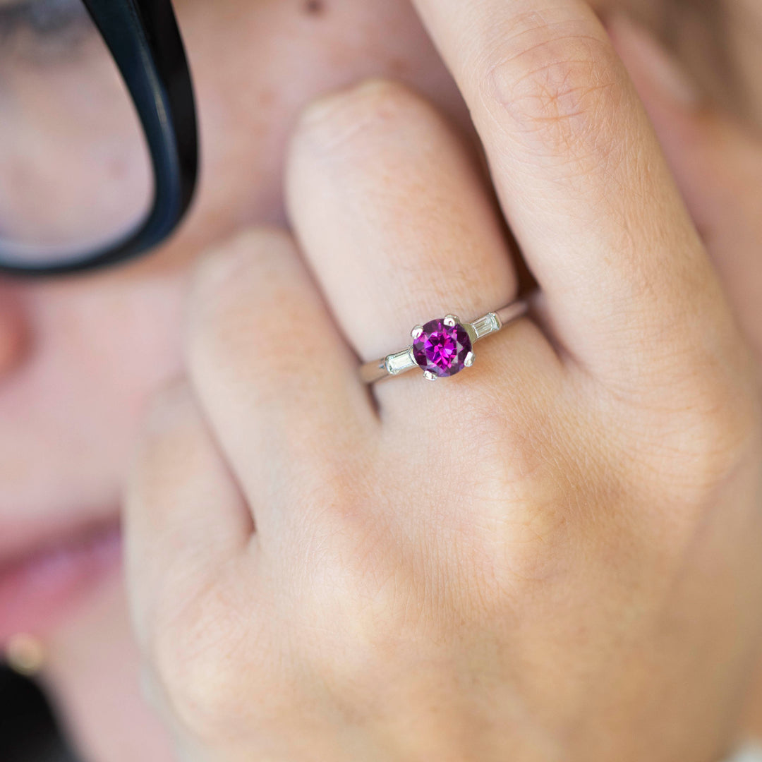 Vintage Rhodolite Garnet & Diamond Ring in Platinum
