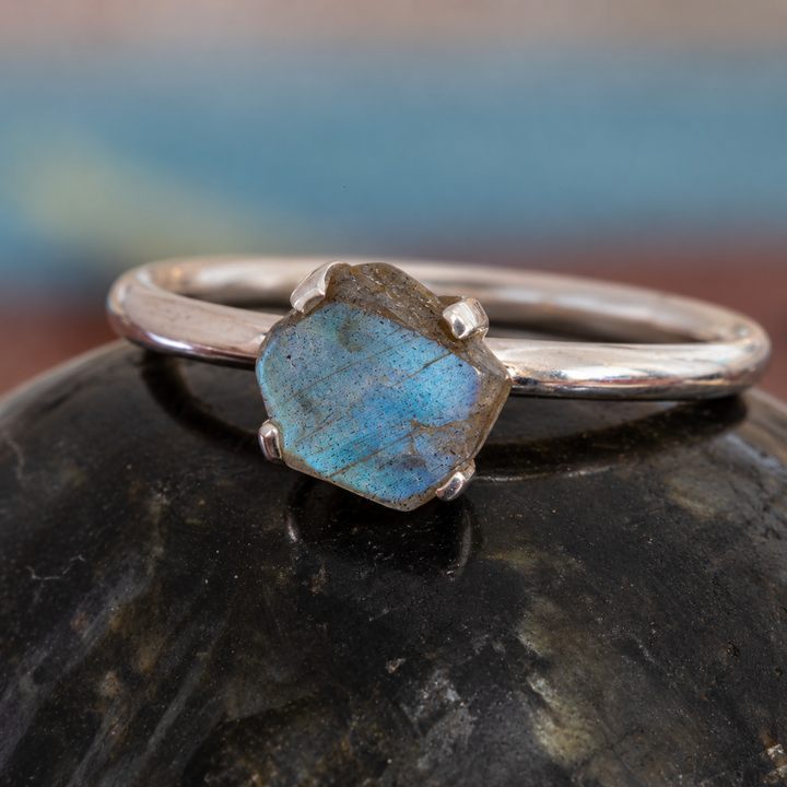 Rough Labradorite Stackable Ring in Sterling Silver