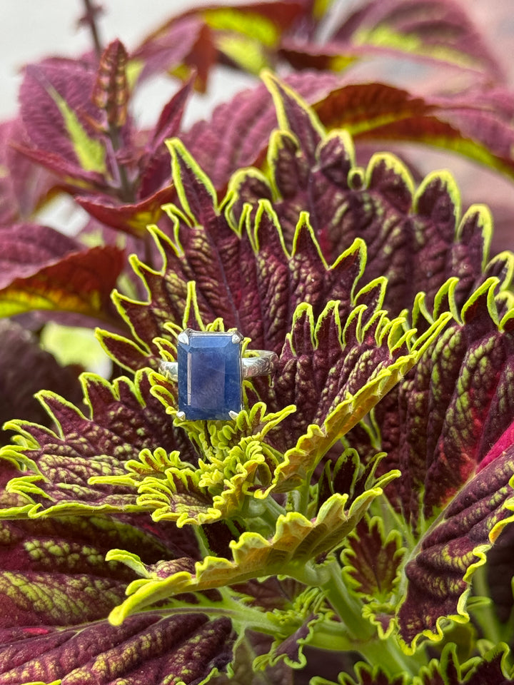 Emerald Cut Sapphire Ring in Sterling Silver
