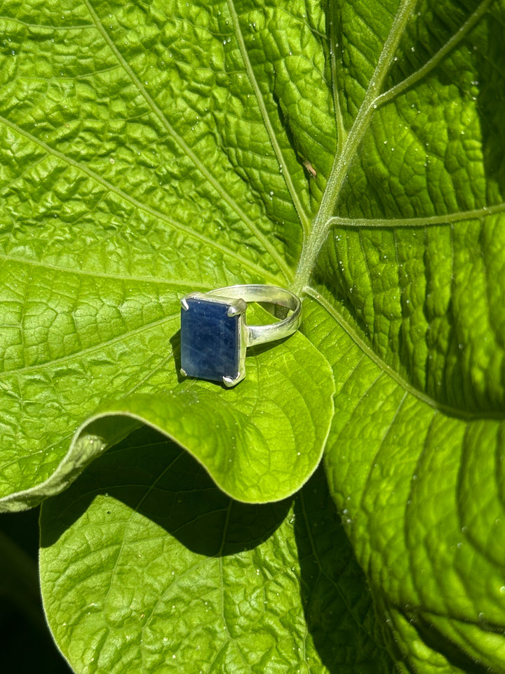Emerald Cut Sapphire Ring in Sterling Silver