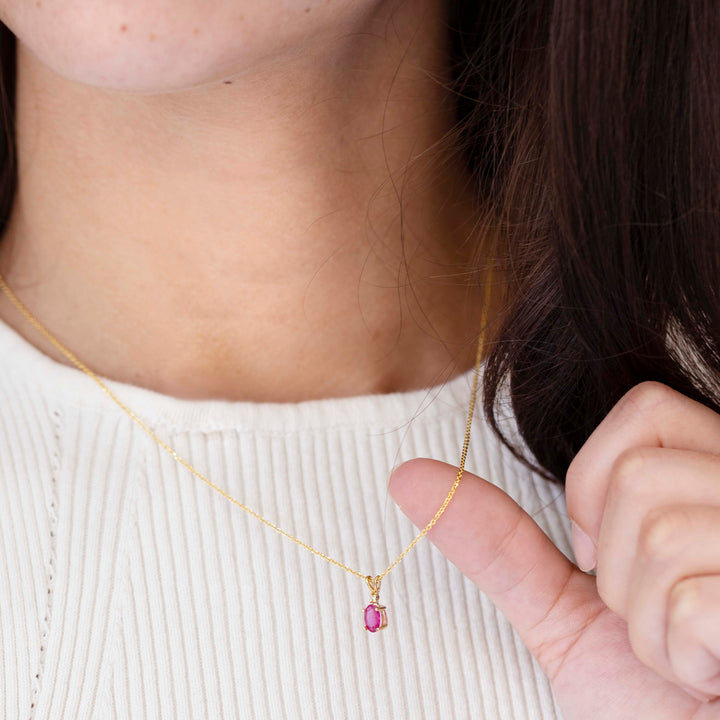 Vintage Ruby & Diamond Pendant Necklace in 14K Yellow Gold
