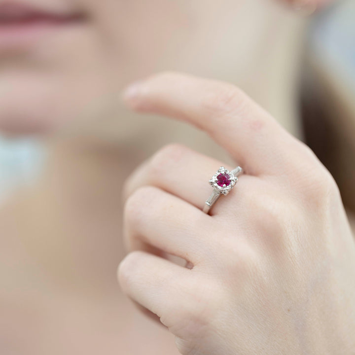 Vintage Ruby & Diamond Ring in Platinum