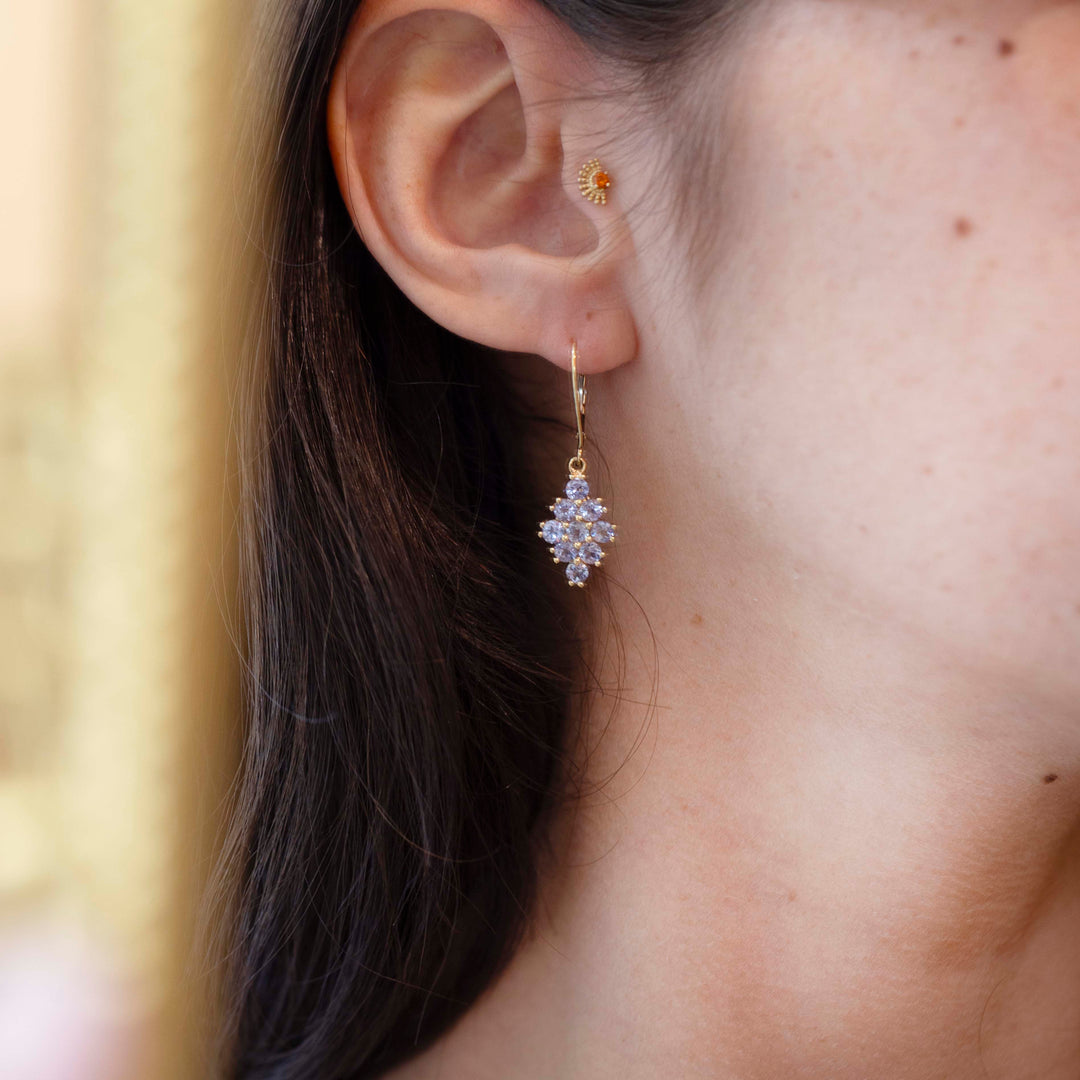 Vintage Tanzanite Cluster Drop Earrings in 14K Yellow Gold