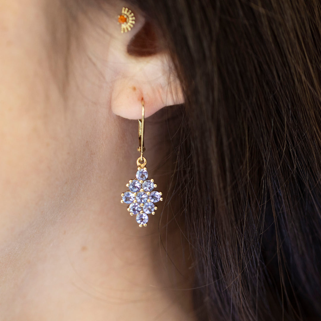 Vintage Tanzanite Cluster Drop Earrings in 14K Yellow Gold