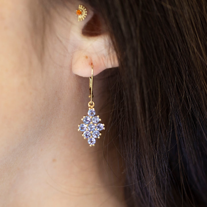 Vintage Tanzanite Cluster Drop Earrings in 14K Yellow Gold