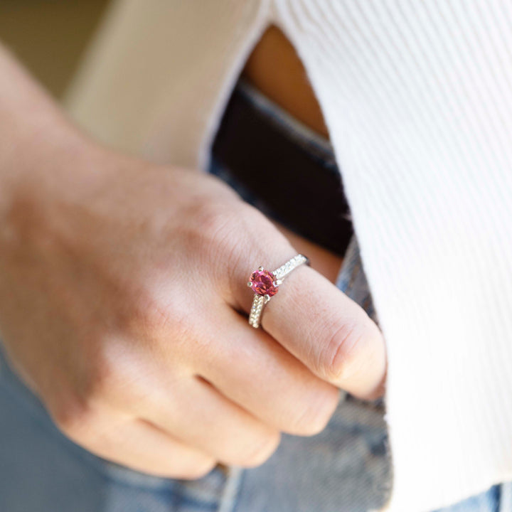 Vintage Pink Tourmaline & Diamond Ring in 18K White Gold