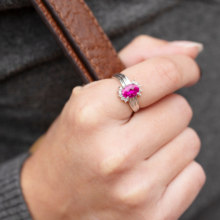 Vintage Pink Tourmaline & Diamond Ring in 14K White Gold