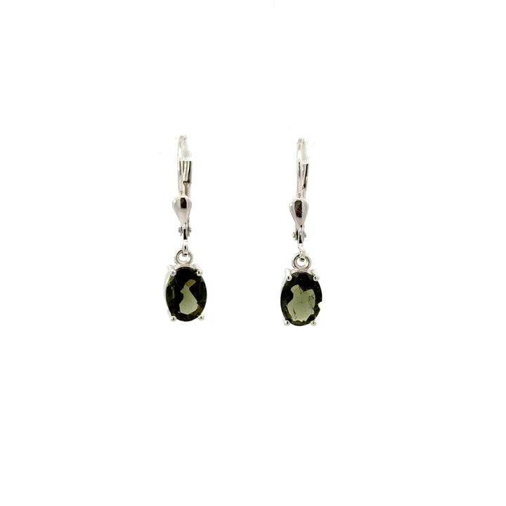 Moldavite Drop Earrings in Sterling Silver