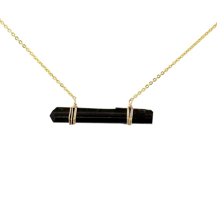 Black Tourmaline Bar Necklace in Gold Over Sterling Silver