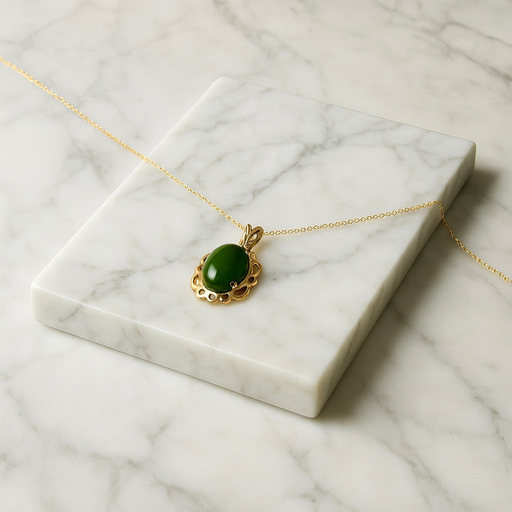 Vintage Jade Pendant Necklace in 14K Yellow Gold