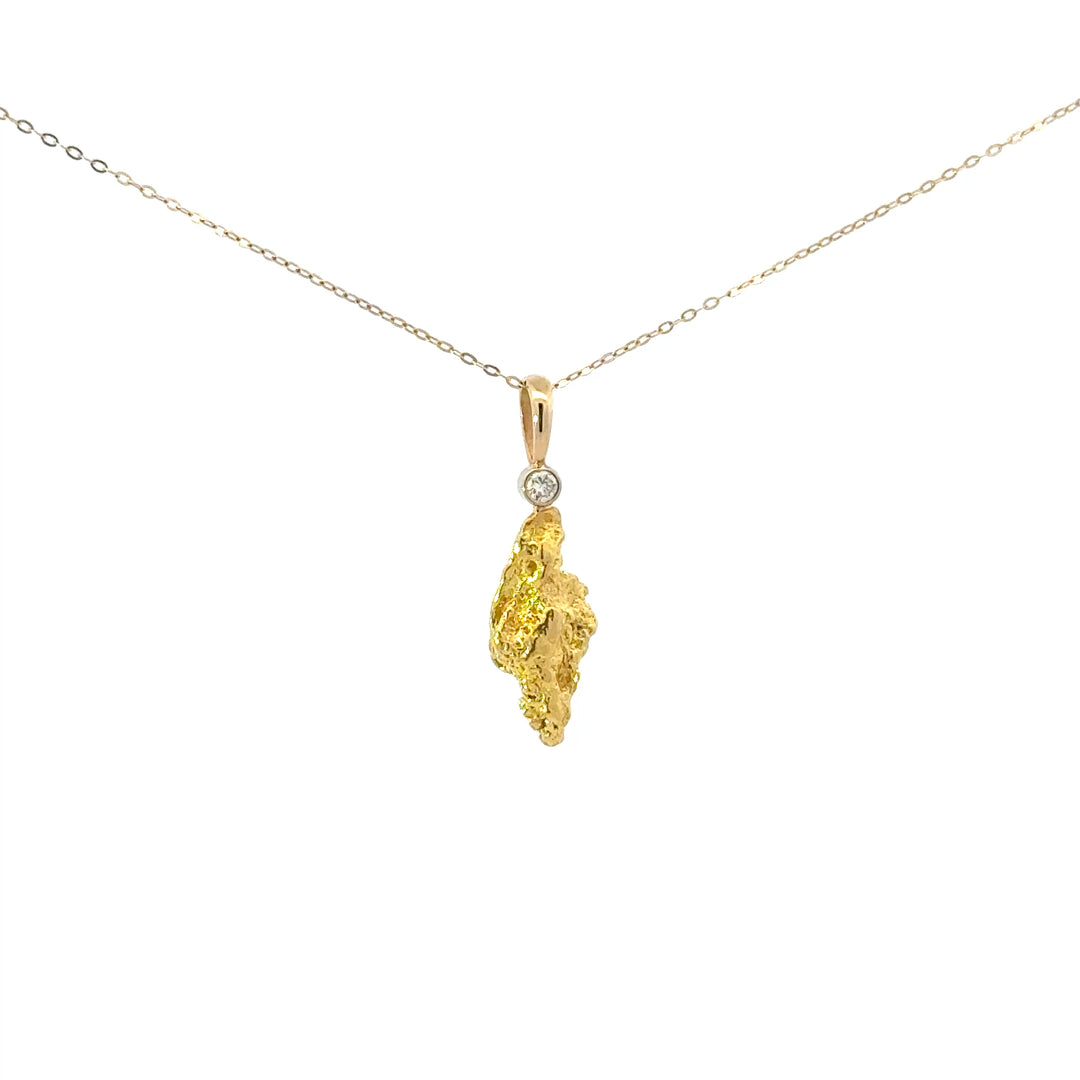 22K Natural Gold Nugget & Diamond Necklace in 14K Yellow Gold