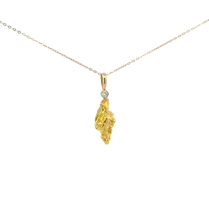22K Natural Gold Nugget & Diamond Necklace in 14K Yellow Gold