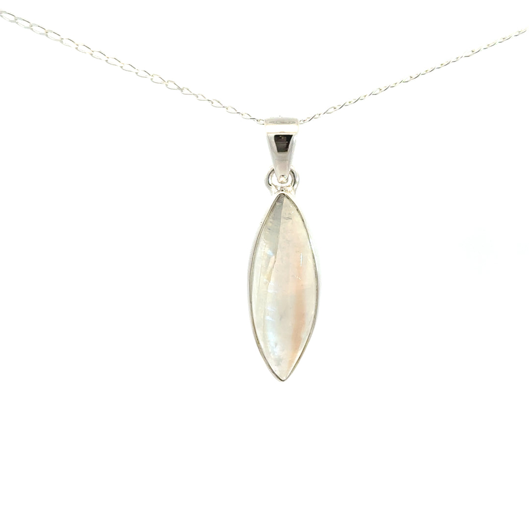 Bezel Set Rainbow Moonstone Necklace in Sterling Silver