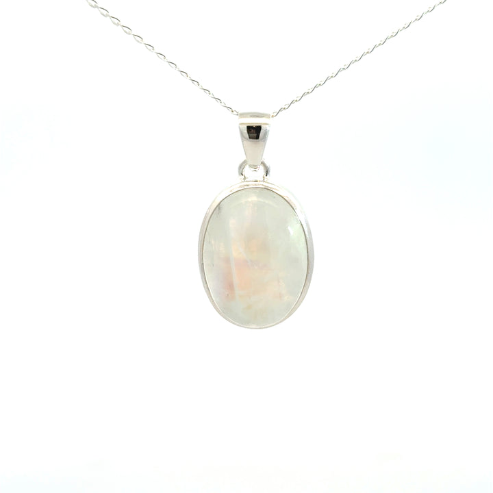 Bezel Set Rainbow Moonstone Necklace in Sterling Silver