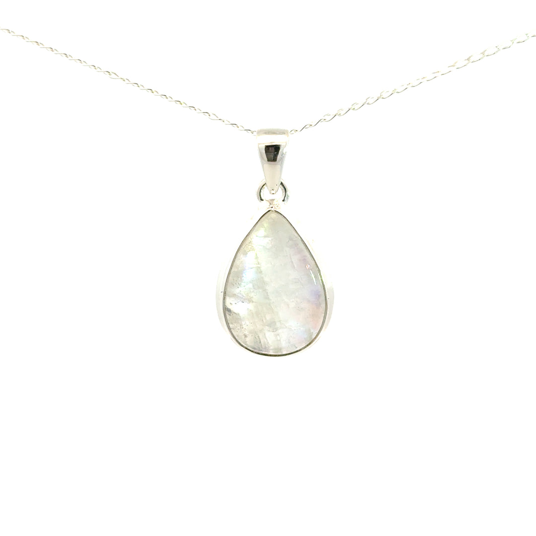 Bezel Set Rainbow Moonstone Necklace in Sterling Silver