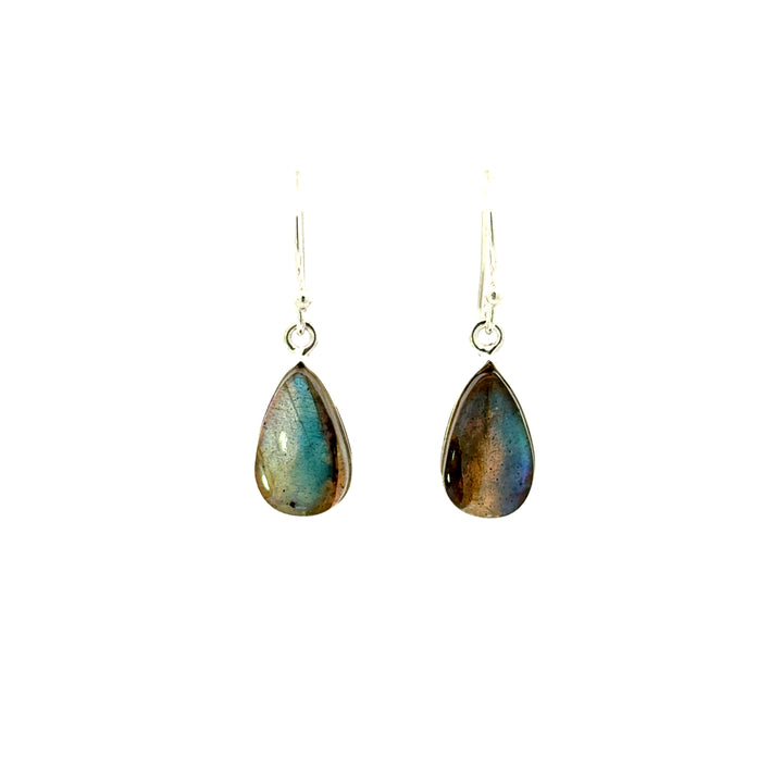 Bezel Set Labradorite Dangle Earrings in Sterling Silver