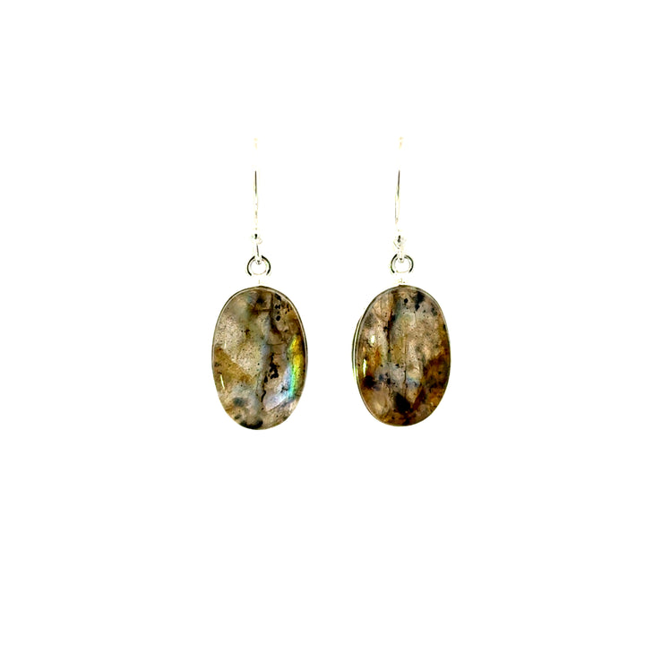 Bezel Set Labradorite Dangle Earrings in Sterling Silver
