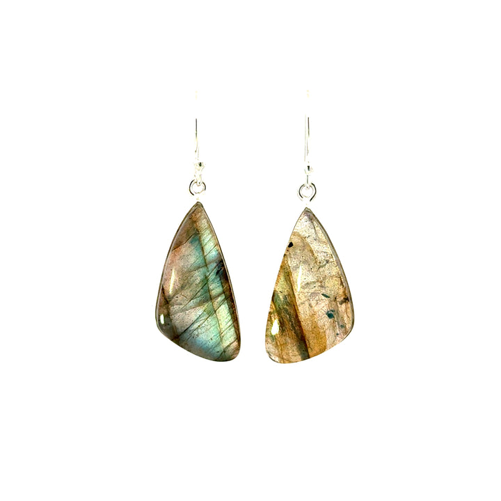 Bezel Set Labradorite Dangle Earrings in Sterling Silver