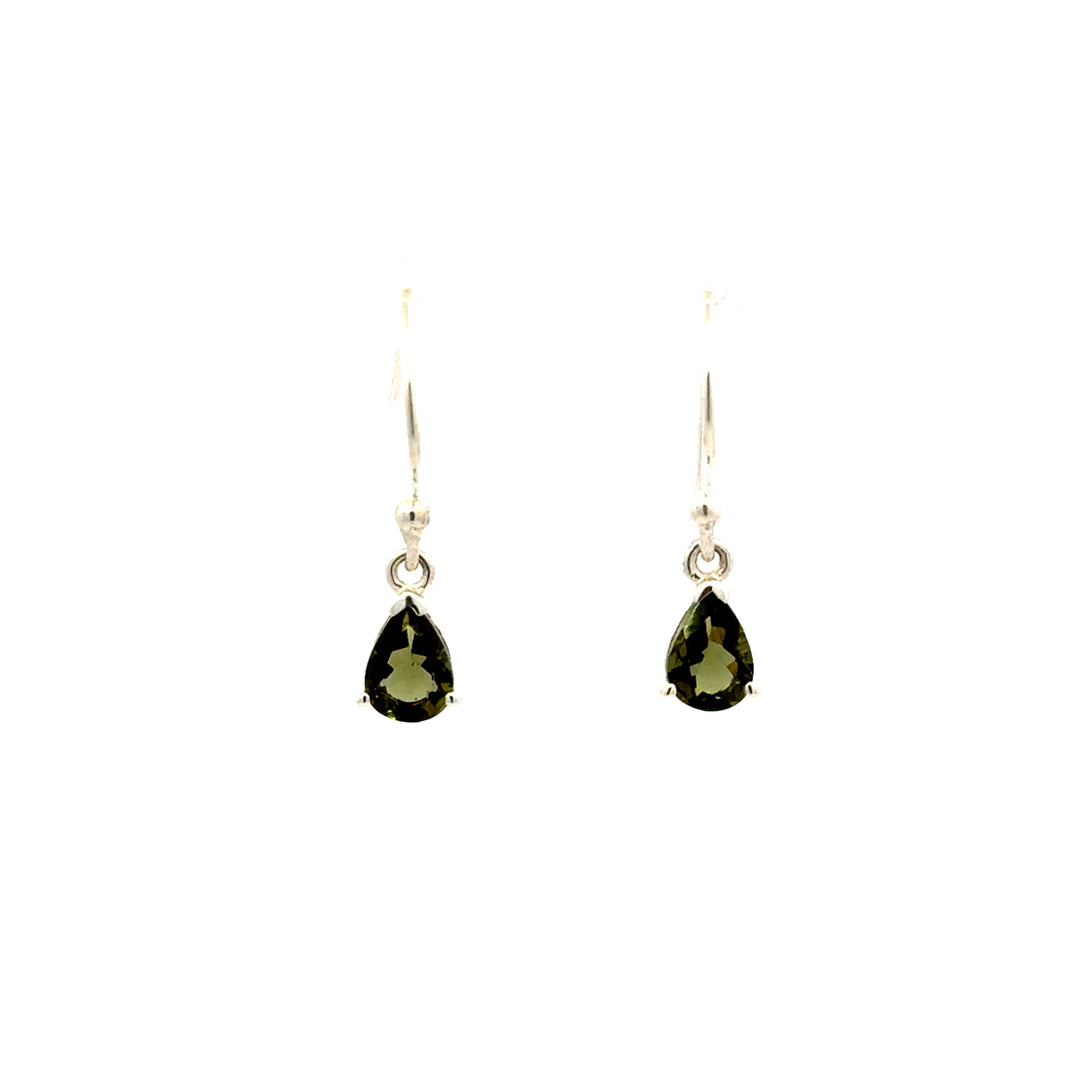 Prong Set Faceted Moldavite Dangle Earrings in Sterling Silver