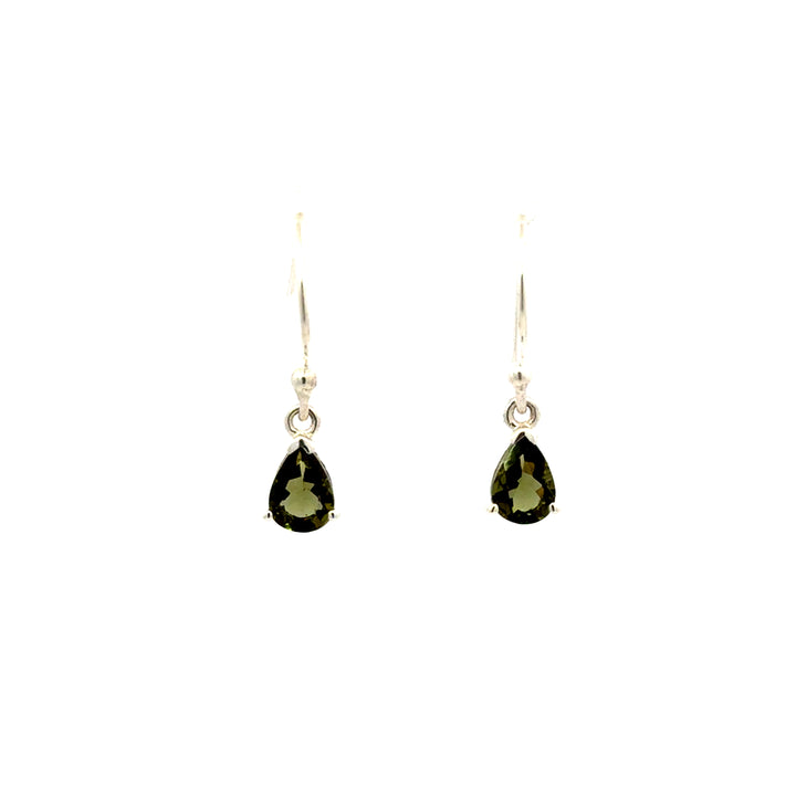 Prong Set Faceted Moldavite Dangle Earrings in Sterling Silver