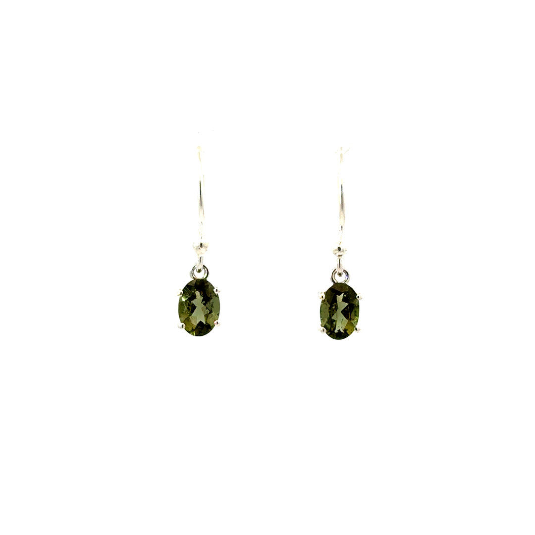 Prong Set Faceted Moldavite Dangle Earrings in Sterling Silver