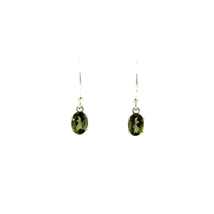 Prong Set Faceted Moldavite Dangle Earrings in Sterling Silver