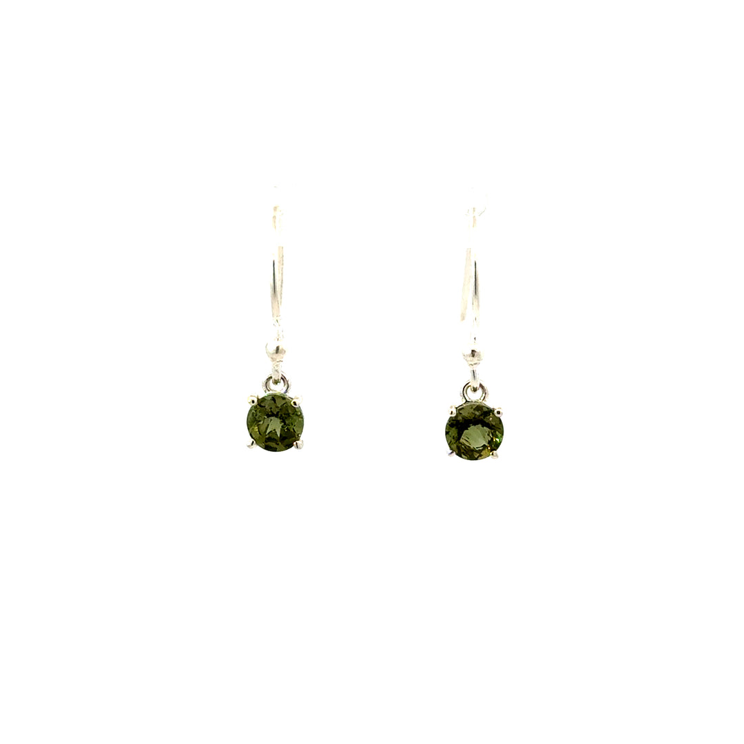 Prong Set Faceted Moldavite Dangle Earrings in Sterling Silver