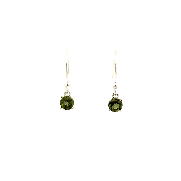 Prong Set Faceted Moldavite Dangle Earrings in Sterling Silver