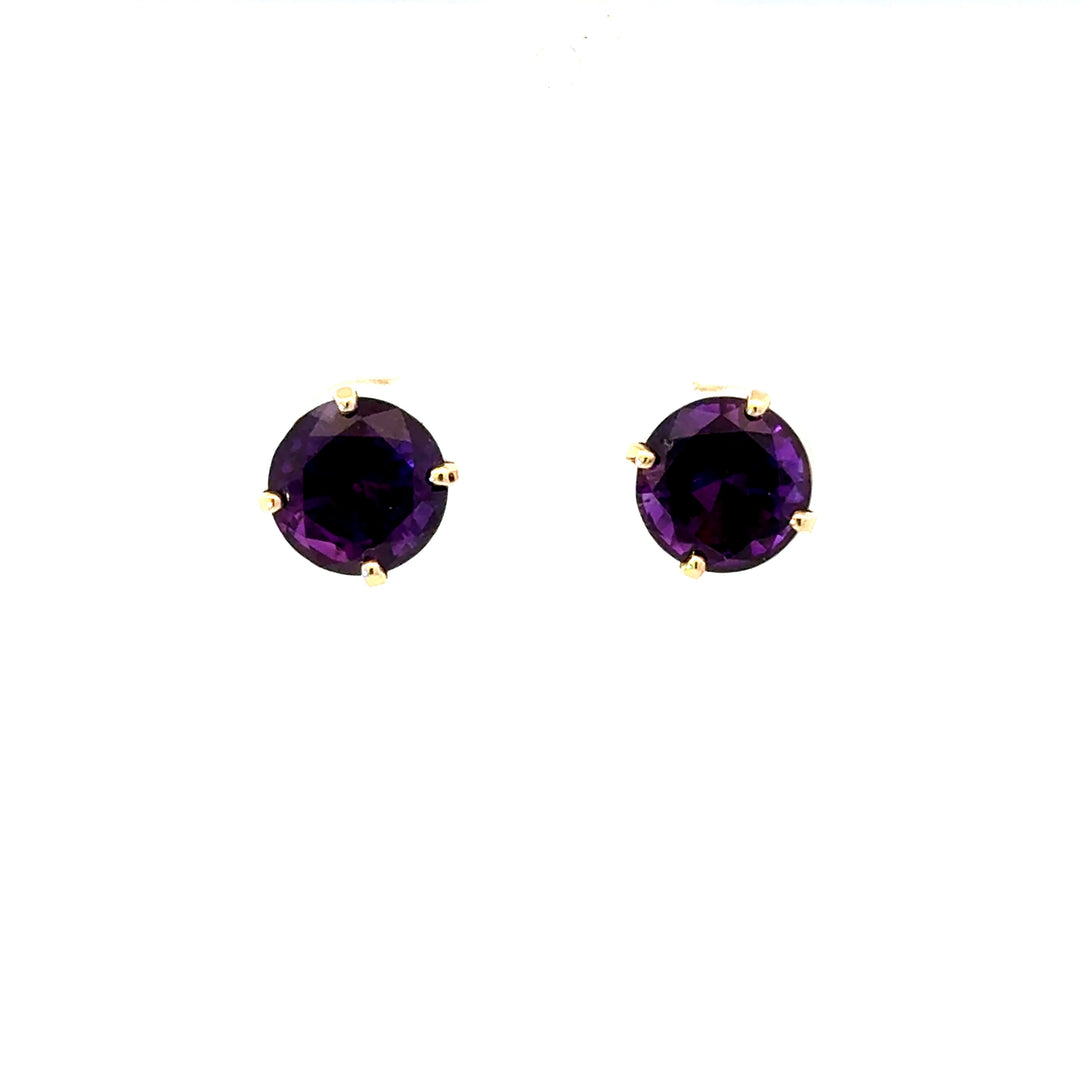 Round-Cut Amethyst Stud Earrings in 14K Yellow Gold