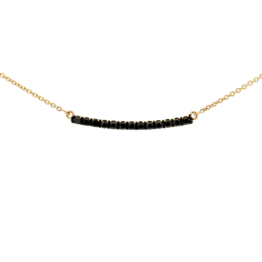 Vintage Black Diamond Bar Necklace in 18K Yellow Gold