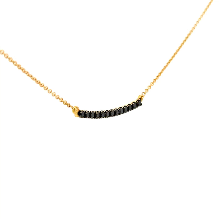 Vintage Black Diamond Bar Necklace in 18K Yellow Gold