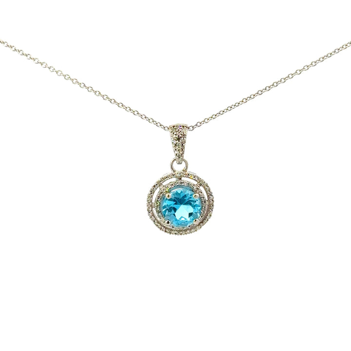 Vintage Blue Topaz & Diamond Necklace in 14K White Gold