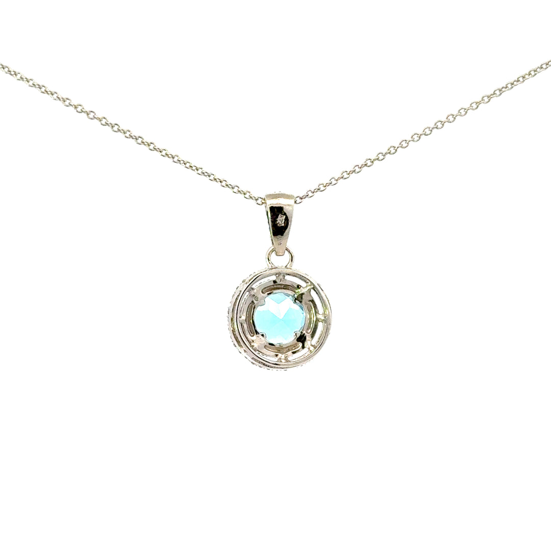 Vintage Blue Topaz & Diamond Necklace in 14K White Gold