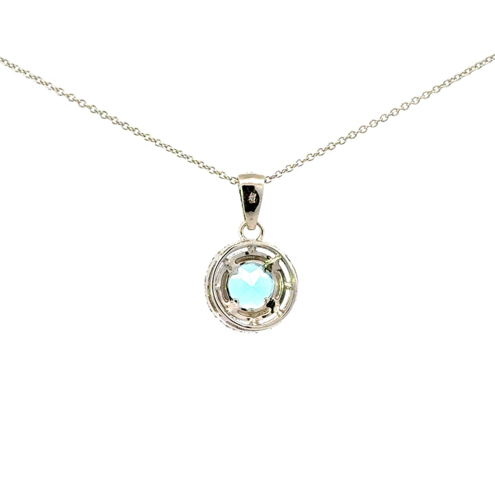 Vintage Blue Topaz & Diamond Necklace in 14K White Gold