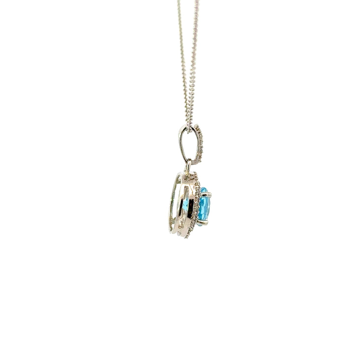 Vintage Blue Topaz & Diamond Necklace in 14K White Gold