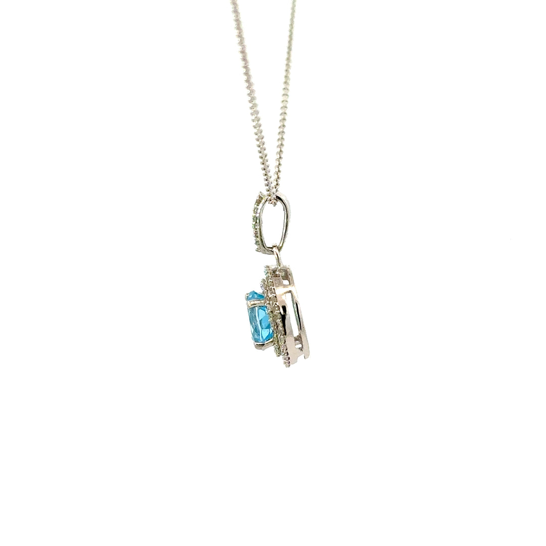 Vintage Blue Topaz & Diamond Necklace in 14K White Gold