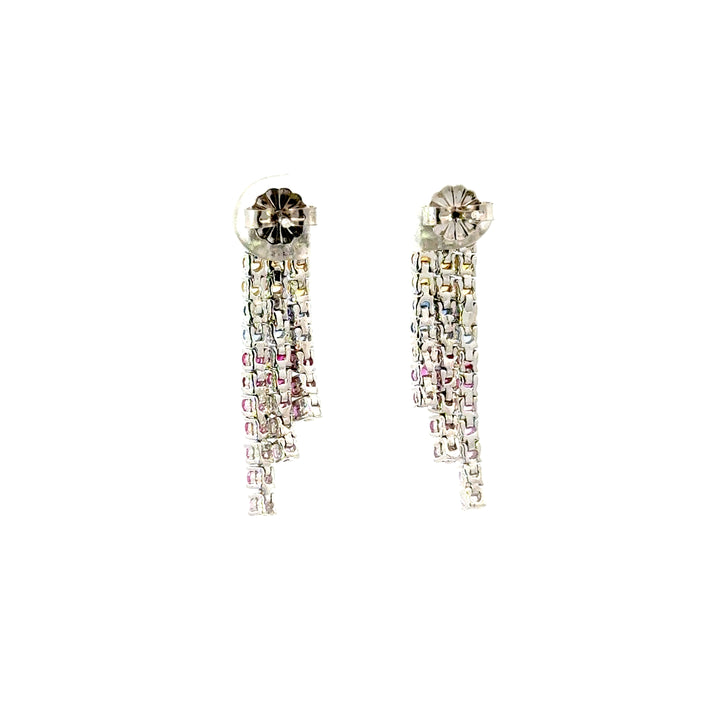 Vintage Multicolored Sapphire Fringe Dangle Earrings in 14K White Gold
