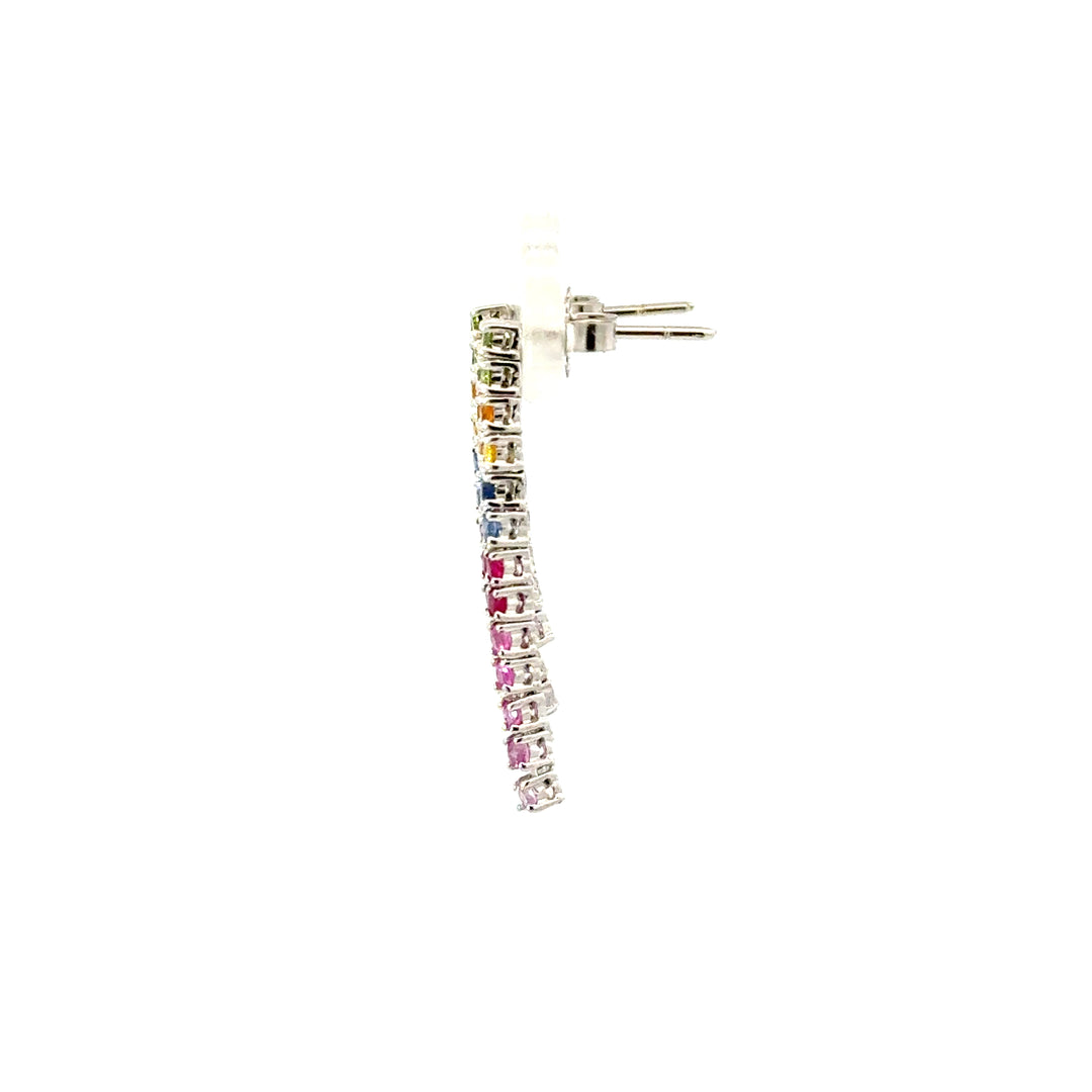 Vintage Multicolored Sapphire Fringe Dangle Earrings in 14K White Gold