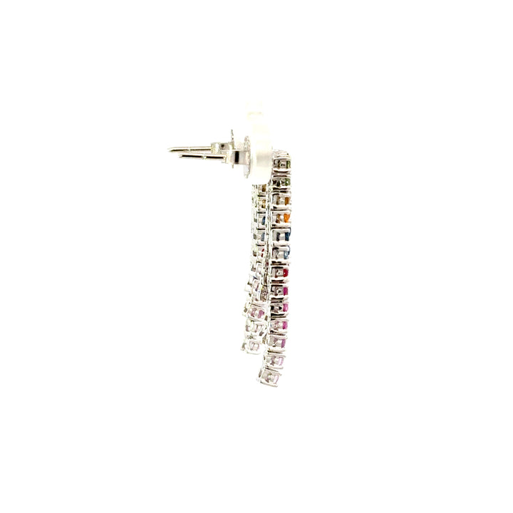 Vintage Multicolored Sapphire Fringe Dangle Earrings in 14K White Gold