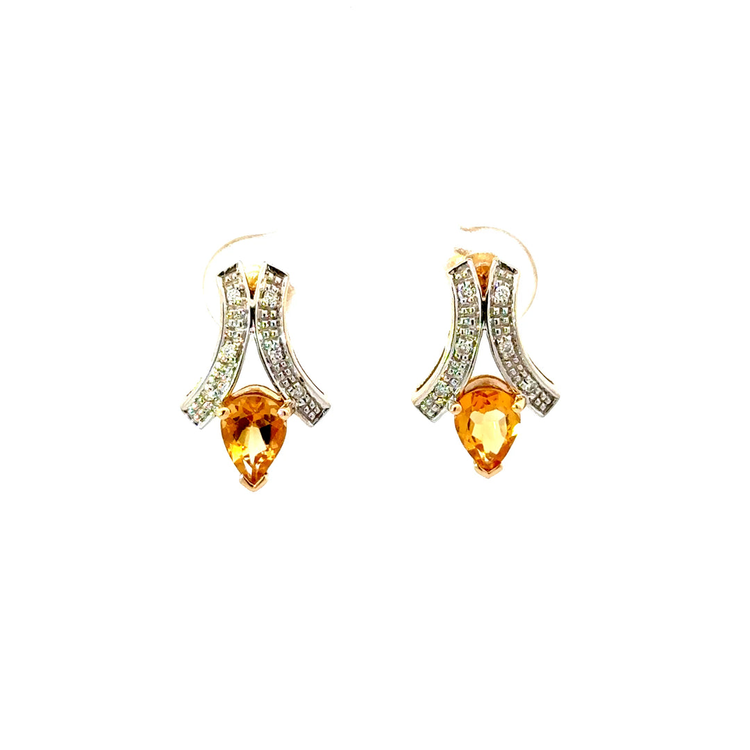 Vintage Citrine & Diamond Earrings in 14K Two-Tone Gold