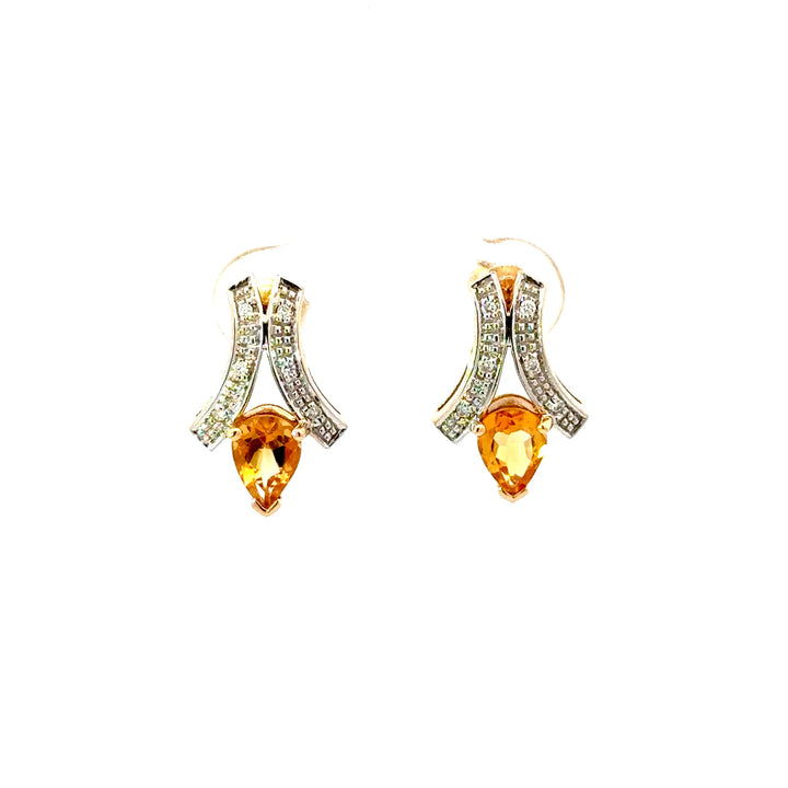 Vintage Citrine & Diamond Earrings in 14K Two-Tone Gold