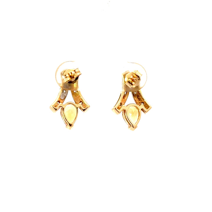 Vintage Citrine & Diamond Earrings in 14K Two-Tone Gold