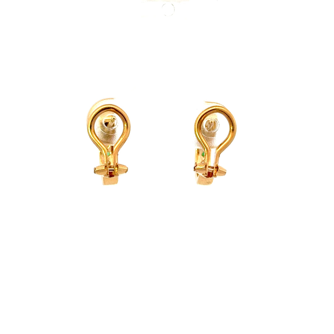 Vintage Emerald & Diamond J-Hoop Earrings in 14K Yellow Gold