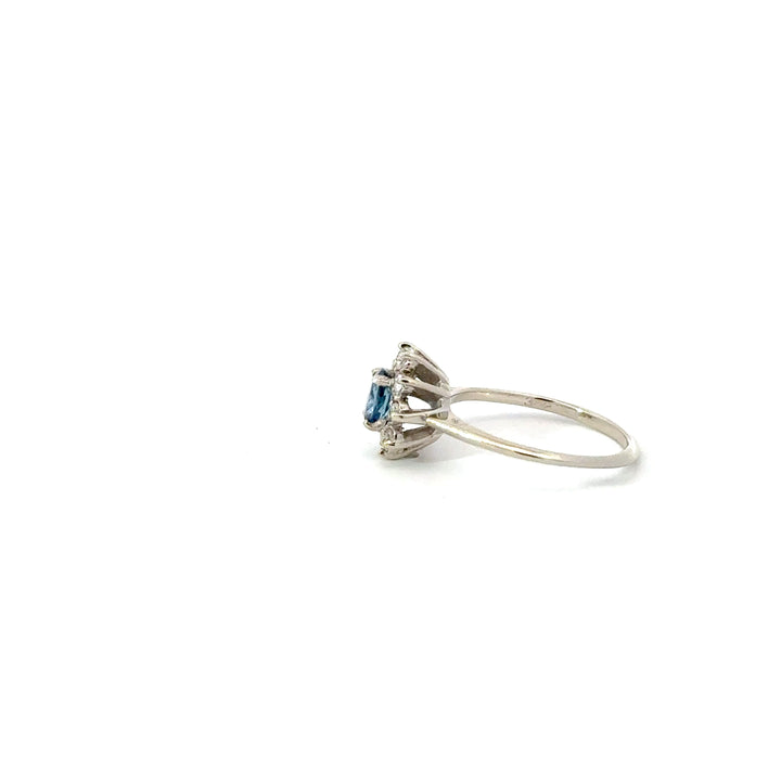 Vintage Sapphire & Diamond Halo Ring in 14K White Gold